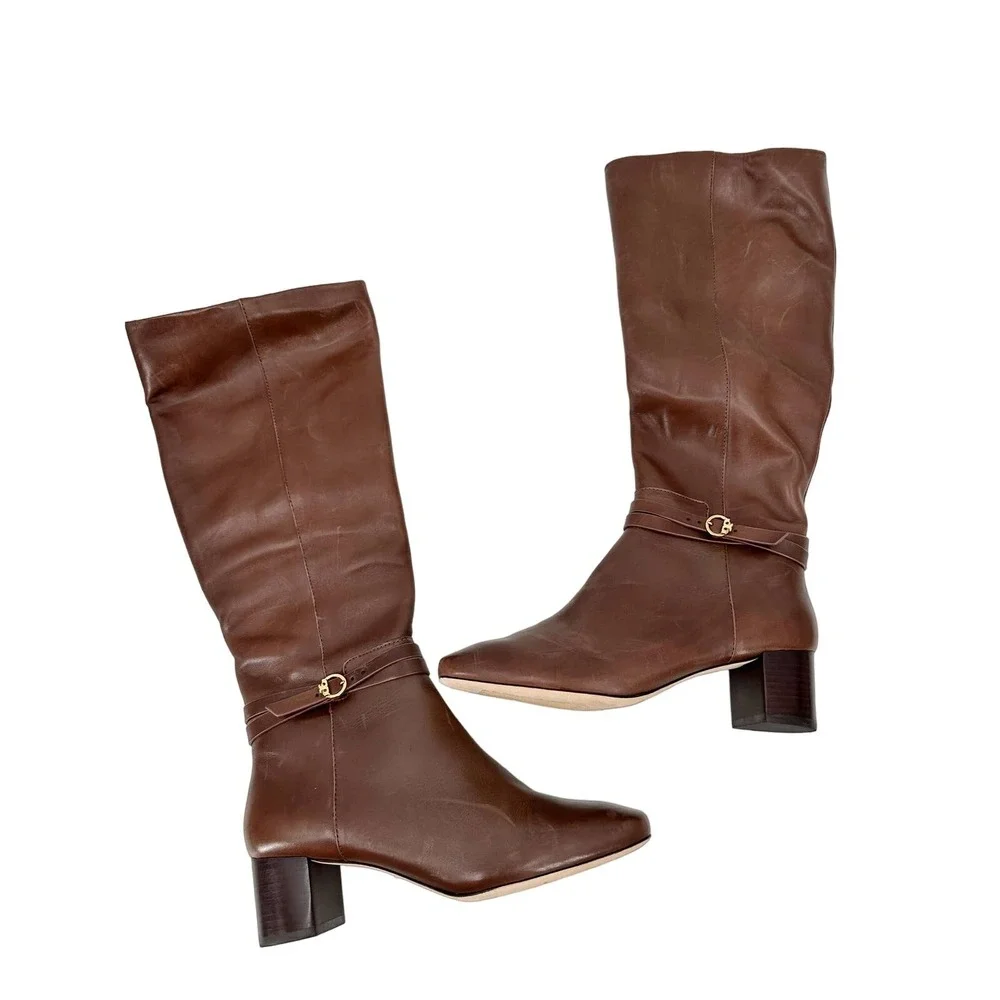 Tory Burch Brown Leather Square Heel Riding Boots Women Size 6 EXCELLENT